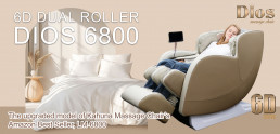 dios_6800_main_banner_1920x920 - #1 USA Premier Full Body Massage Chair Woman reclining in a beige Dios 6D massage chair in a modern bedroom; product ad text is visible.